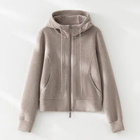 Damen Kurze Kapuzen-Sweatjacke mit Zwei-Wege-Reißverschluss und Kängurutaschen Nord Taschen in Brownie-Oberteil