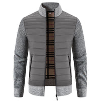 Herren gesteppte Hybridjacke mit Strickärmeln und modernem Stehkragen Avellé in Hellgrau
