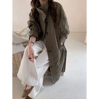 Damen Leichter Oversize-Trenchcoat mit Stehkragen und großen Eingrifftaschen Nord Taschen in Armeegrün