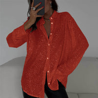 Damen Glitzernde Oversize-Hemdbluse in Rot