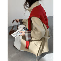 Damen Oversize Trenchcoat mit Taillengürtel und karierter Ärmelaufschlag Nord Taschen in Khaki – Premium‑Serie