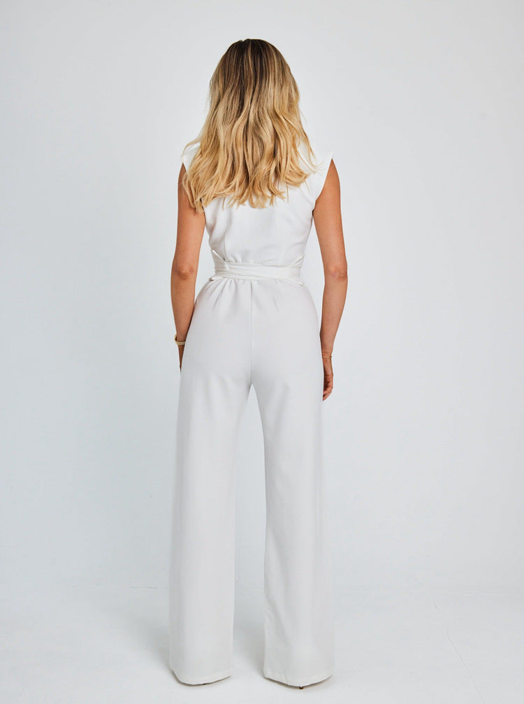 Artemisia® | Ärmelloser Damen-Jumpsuit mit Gürtel und Hose mit weitem Bein