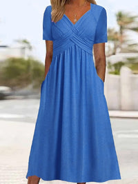 Maryjane | Damen Midikleid | V-Ausschnitt in Blau