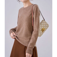 Damen Feiner Rundhals-Pullover aus Kaschmir-Mix mit gerippten Bündchen Nord Taschen in Warmes Camel