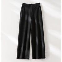 Damen Hochtaillierte weite Palazzo-Hose aus fließendem Satin mit Bügelfalte Nord Taschen in Schwarz (weite Hose)