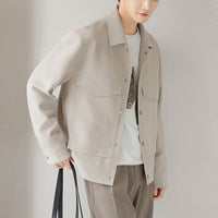 Herren Boxy Overshirt-Jacke mit Druckknöpfen und aufgesetzten Taschen Nord Taschen in Beige