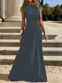 Damen Maxikleid mit elegantem Wickeldesign und schmeichelndem Schnitt in Blaugrau