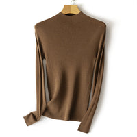 Damen Feinstrick-Longsleeve mit kurzem Stehkragen und schlanker Silhouette Nord Taschen in Öl-Kastanienbraun