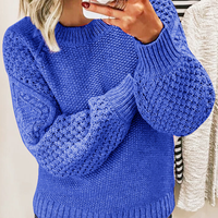 Damen Pullover | Klassischer Strick mit weiten Ärmeln in Blau