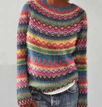 Damen Mehrfarbig Gestreifter Winter Pullover | Warme in Mehrfarbig