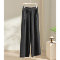 Damen Weite Satin-Loungehose mit elastischem Bund und Eingrifftaschen Nord Taschen in Dunkelgraue Hose