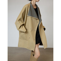 Damen Oversized Übergangsjacke mit kontrastierendem Kragen Nord Taschen in Khaki