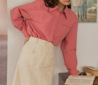 Damen Oversized Hemdbluse mit Brusttasche Nord Taschen in Rosa