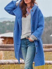 Eleganter Kapuzen-Wollmantel - Couture Kollektion in Blau