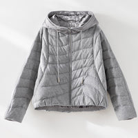 Damen gesteppte Kapuzen-Winterjacke mit tailliertem Gummizug Nord Taschen in Mondgrau