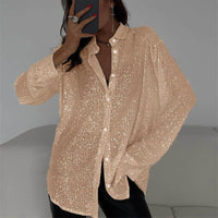 Damen Glitzernde Oversize-Hemdbluse in Champagner
