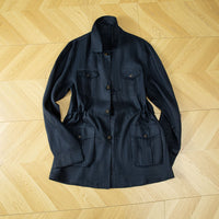 Damen Utility-Jacke aus Leinenmix mit Tunnelzug, Pattentaschen und Hemdkragen Nord Taschen in Dunkelblau