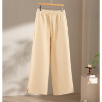 Damen weite French‑Terry Lounge-Sweatpant mit hohem Bund, Kordelzug und seitlichen Schlitzen Nord Taschen in Warmgelbe Hose