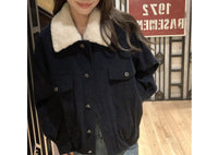 Damen Übergangsjacke mit Kunstfellkragen Nord Taschen in Marineblau