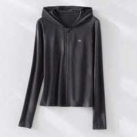Damen Leichte Kapuzenjacke mit durchgehendem Reißverschluss, Slim‑Fit und Daumenloch Nord Taschen in Dunkelgrau
