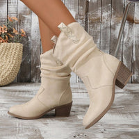 Damen Cowboy-Stiefeletten mit mittlerem Blockabsatz und gerafftem Schaft Nord Taschen in Weiß 9258