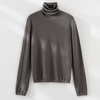 Damen Ultraleichter Feinstrick-Rollkragenpullover mit schlanker Silhouette und fein gerippten Abschlüssen Nord Taschen in Mondschattengrau