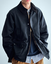 Herren Utility-Fieldjacke aus gewachstem Baumwollmix mit Cordkragen Nord Taschen in Schwarz