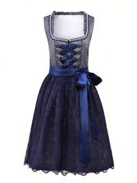 Damen Elegantes Midi Dirndl Kleid | Festlich in Blau
