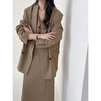 Damen Oversize-Sakko mit kastiger Weste und knöchellangem Midirock Nord Taschen in Ecru