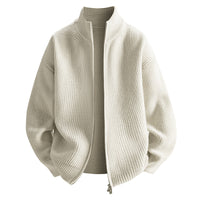 Damen modische Strickjacke mit hohem Kragen und Reißverschluss in Creme