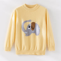Damen Feinstrick-Pullover mit plüschiger Elefanten-Intarsia und Rippbündchen Nord Taschen in Pastellgelb