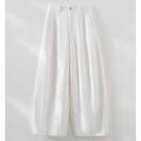 Damen Hochtaillierte weite Culotte-Hose aus Leinen‑Mix mit Bügelfalte und Eingrifftaschen Nord Taschen in Weiß