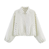 Damen Cropped Bomberjacke mit Ballonärmeln, elastischem Saum und Reverskragen Nord Taschen in Weiß gepunktet