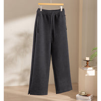 Damen weite French‑Terry Lounge-Sweatpant mit hohem Bund, Kordelzug und seitlichen Schlitzen Nord Taschen in Dunkelgrau-schwarze Hose