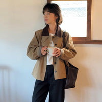 Damen Boxy Übergangsjacke mit Cordkragen und großen Pattentaschen Nord Taschen in Dunkles Khaki