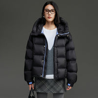 Damen Kurze Stepp-Daunenjacke mit Kapuze Nord Taschen in Schwarzblau