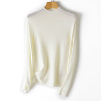 Damen Feiner Stretch-Feinstrickpullover mit halbem Stehkragen und schlanker Silhouette Nord Taschen in Perlenweiß