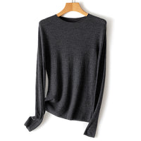 Damen Leichter strukturierter Langarm-Strickpullover mit Rundhals und feiner Crinkle-Optik Nord Taschen in Dunkelmeliertgrau
