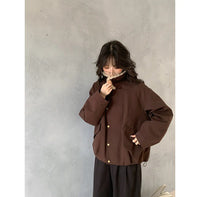 Damen Oversize-Kurzjacke mit Teddykragen und Pattentaschen Nord Taschen in Kaffeebraun