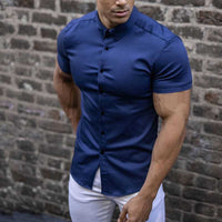 Manfred | Herren Elegantes Slim Fit Kurzarm Hemd in Blau