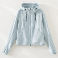 Damen Leichte Softshell-Outdoorjacke mit Kapuze und Zwei-Wege-Reißverschluss Nord Taschen in Blaue Jacke