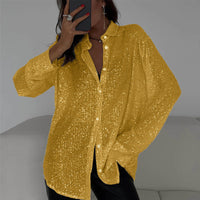 Damen Glitzernde Oversize-Hemdbluse in Gold