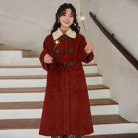 Damen Langer Duffle‑Mantel mit Teddykragen, Knebelverschlüssen und aufgesetzten Taschen Nord Taschen in Rot