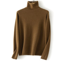 Damen Feinstrick Rollkragenpullover aus Kaschmirmischung leicht oversized Nord Taschen in Glänzendes Goldbraun