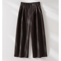 Damen Hochtaillierte weite Culotte-Stoffhose mit Bundfalten Nord Taschen in Braun