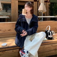Damen Oversize-Übergangsjacke mit weitem Matrosenkragen und Kontrastnähten Nord Taschen in Jeansblau