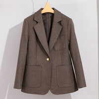 Damen Eleganter Wollblazer mit aufgesetzten Taschen Nord Taschen in Braun