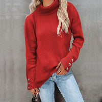 Lässiger Rollkragenpullover für Damen | Mit Knopfmanschetten in Rot