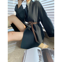 Damen Wickeljacke mit Taillengürtel Nord Taschen in Meeresalgenblau