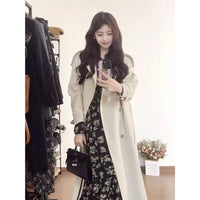Damen Langer Oversize-Trenchcoat mit Ballonärmeln und Bindegürtel Nord Taschen in Ecru